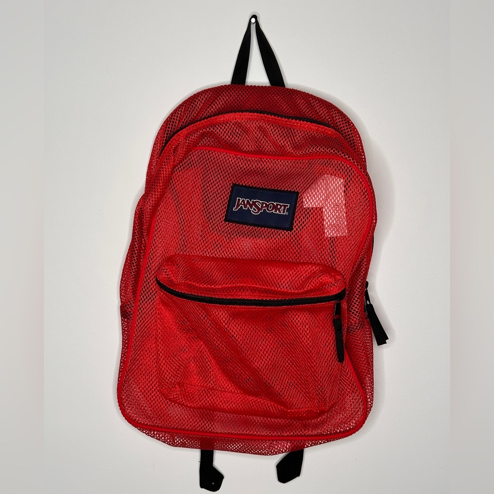 Jansport red mesh backpack